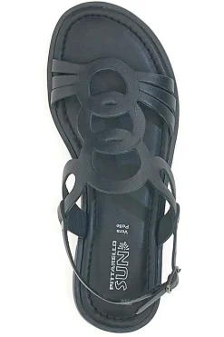 Sandali Neri Flat In Vera Pelle A6440101-PITTARELLO SUN Clearance