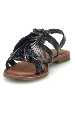 Sandali neri in vera pelle con frange e decoro frontale IF8162-PITTARELLO LOOK