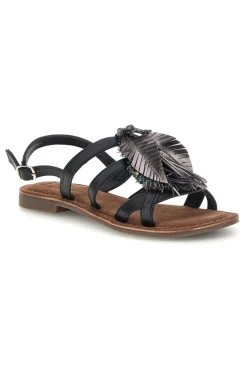Sandali neri in vera pelle con frange e decoro frontale IF8162-PITTARELLO LOOK