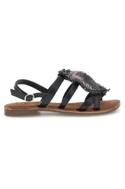 Sandali neri in vera pelle con frange e decoro frontale IF8162-PITTARELLO LOOK
