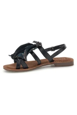 Sandali neri in vera pelle con frange e decoro frontale IF8162-PITTARELLO LOOK