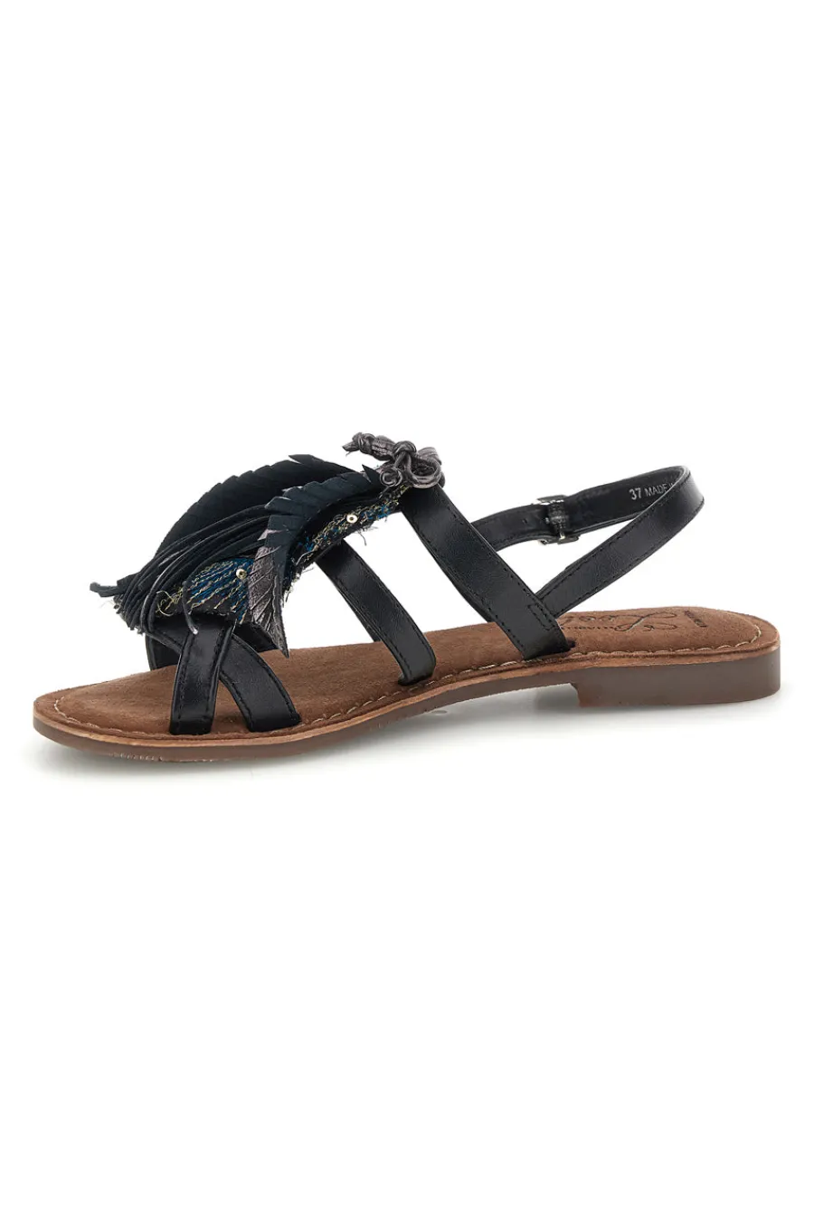 Sandali neri in vera pelle con frange e decoro frontale IF8162-PITTARELLO LOOK