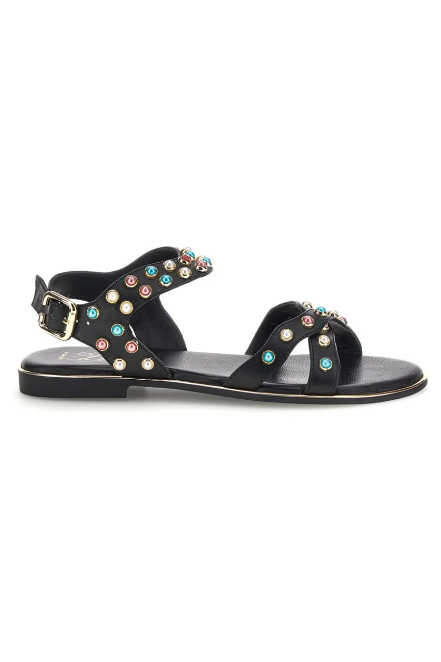 Sandali neri in vera pelle con borchie multicolor IF6980-PITTARELLO LOOK New