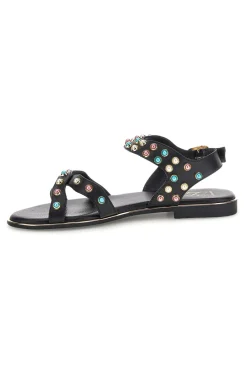 Sandali neri in vera pelle con borchie multicolor IF6980-PITTARELLO LOOK New