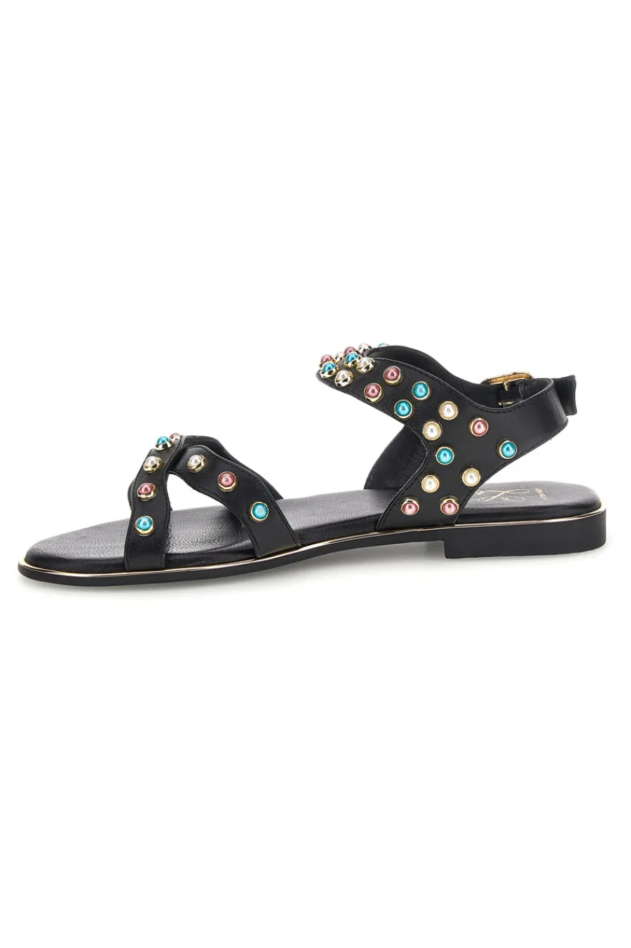 Sandali neri in vera pelle con borchie multicolor IF6980-PITTARELLO LOOK New