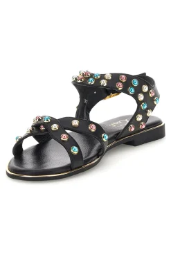 Sandali neri in vera pelle con borchie multicolor IF6980-PITTARELLO LOOK New