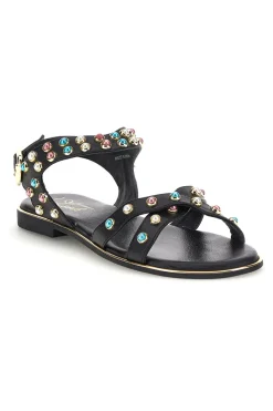 Sandali neri in vera pelle con borchie multicolor IF6980-PITTARELLO LOOK New