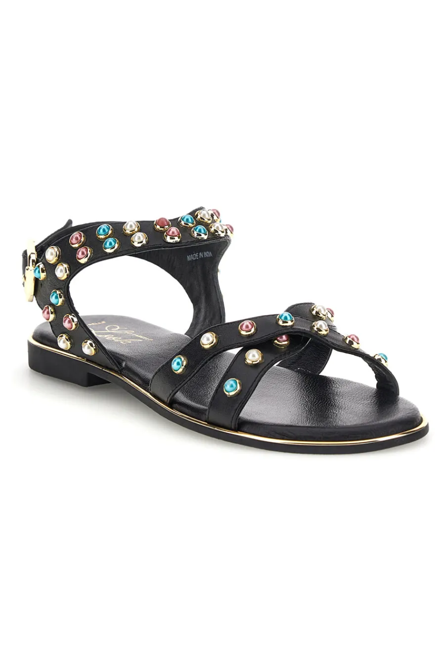 Sandali neri in vera pelle con borchie multicolor IF6980-PITTARELLO LOOK New