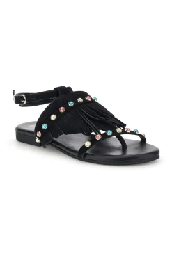 Sandali neri in vera pelle infradito con frange e borchie IF6856-PITTARELLO LOOK Hot