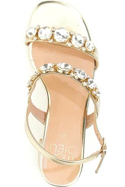Sandali oro con pietre gioiello e tacco largo 656-MON DIEU New