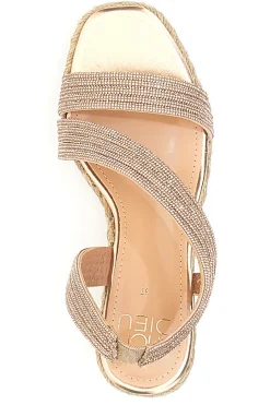 Sandali Oro con Zeppa con Glitter 602-MON DIEU Discount