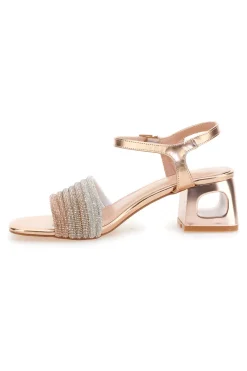 Sandali oro rosa con fascia glitter e tacco geometrico 1651-MON DIEU Hot