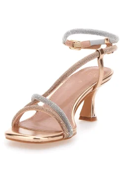 Sandali oro rosa con strass e cinturino alla caviglia 1613-MON DIEU Hot