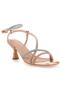 Sandali oro rosa con strass e cinturino alla caviglia 1613-MON DIEU Hot