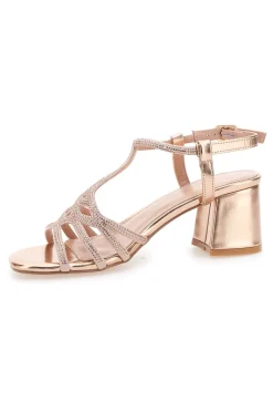 Sandali oro rosa con tacco e listini intrecciati 643-MON DIEU Sale