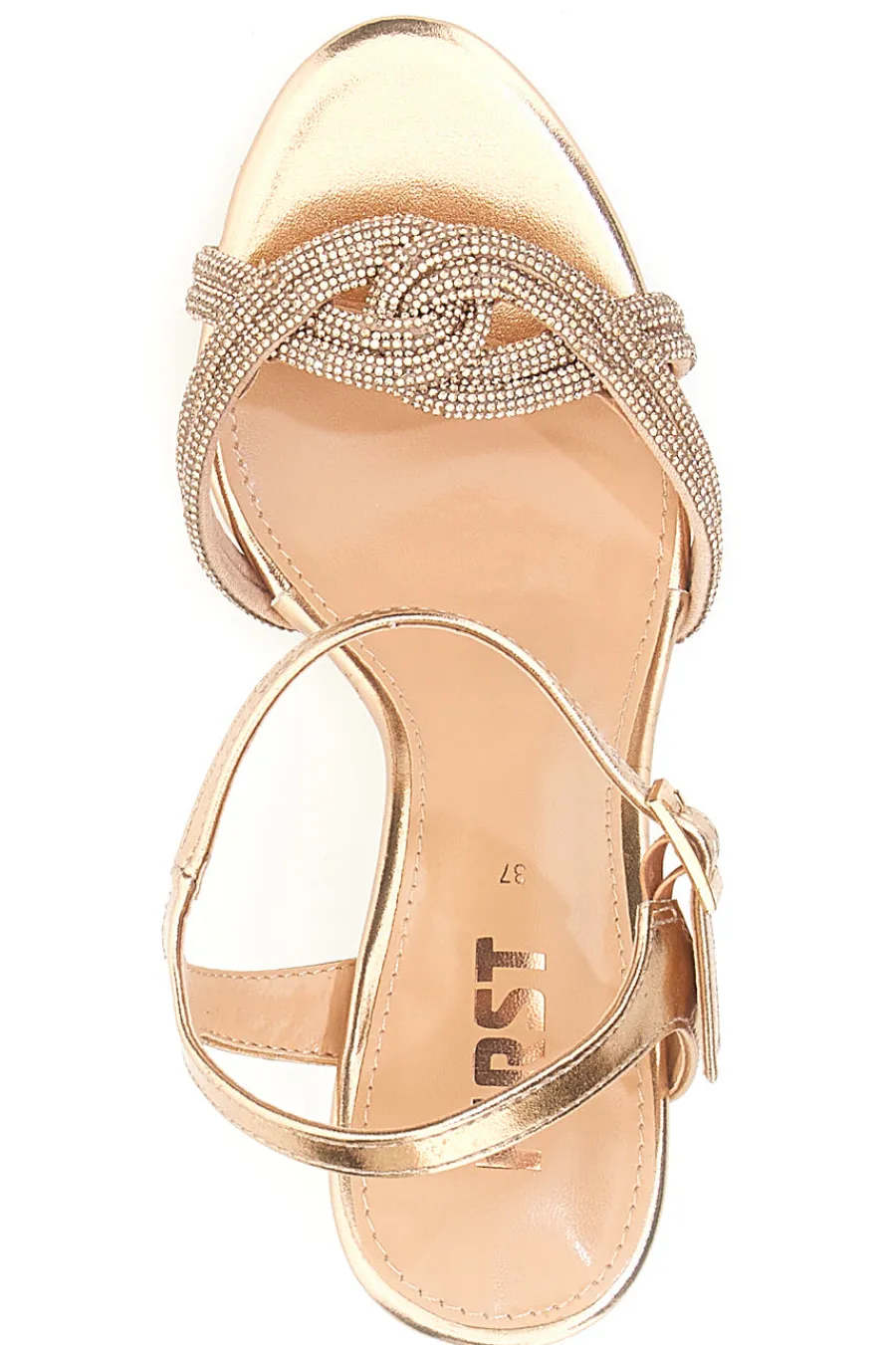 Sandali oro rosa con tacco scultoreo e fascette intrecciate 620-THE FIRST
