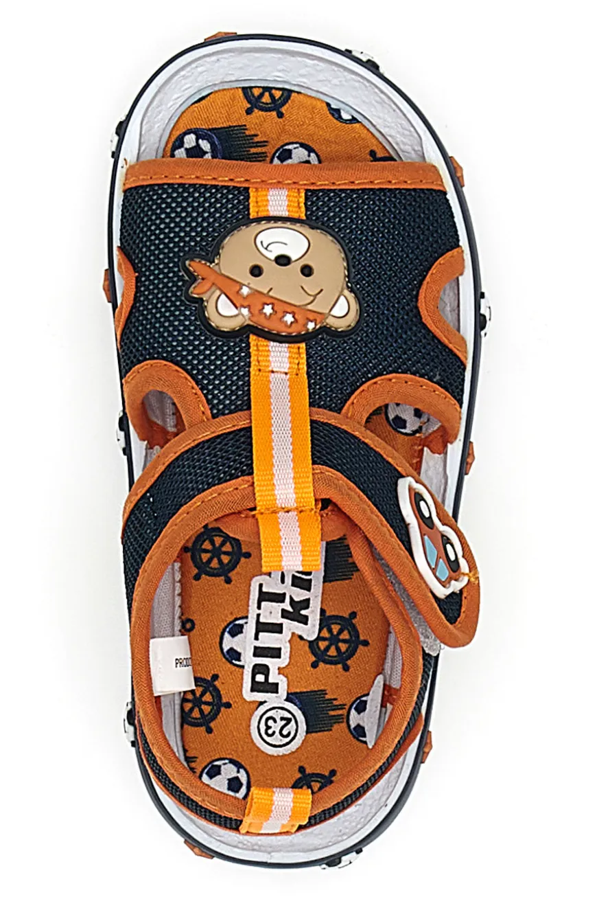 Sandali Primi Passi Navy e Arancione con orsetto e machinina Pitt Kids PK2636B