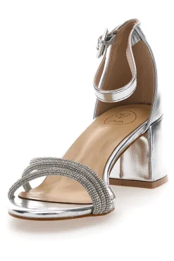 Sandali silver con tacco medio e fasce intrecciate con strass GAE19921-GALIA New