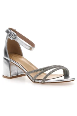 Sandali silver con tacco medio e fasce intrecciate con strass GAE19921-GALIA New