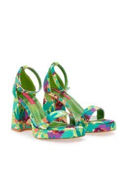 Sandali Verdi Con Fantasia Floreale Tacco 9,5 cm 201-BETTYFLOWERS Best