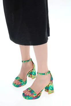 Sandali Verdi Con Fantasia Floreale Tacco 9,5 cm 201-BETTYFLOWERS Best