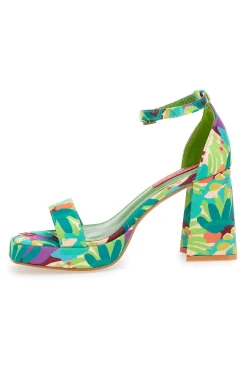 Sandali Verdi Con Fantasia Floreale Tacco 9,5 cm 201-BETTYFLOWERS Best