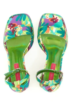 Sandali Verdi Con Fantasia Floreale Tacco 9,5 cm 201-BETTYFLOWERS Best