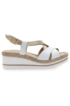 Sandalo Bianco e Platino con Zeppa Media DC611109-PITTARELLO LOOK Sale