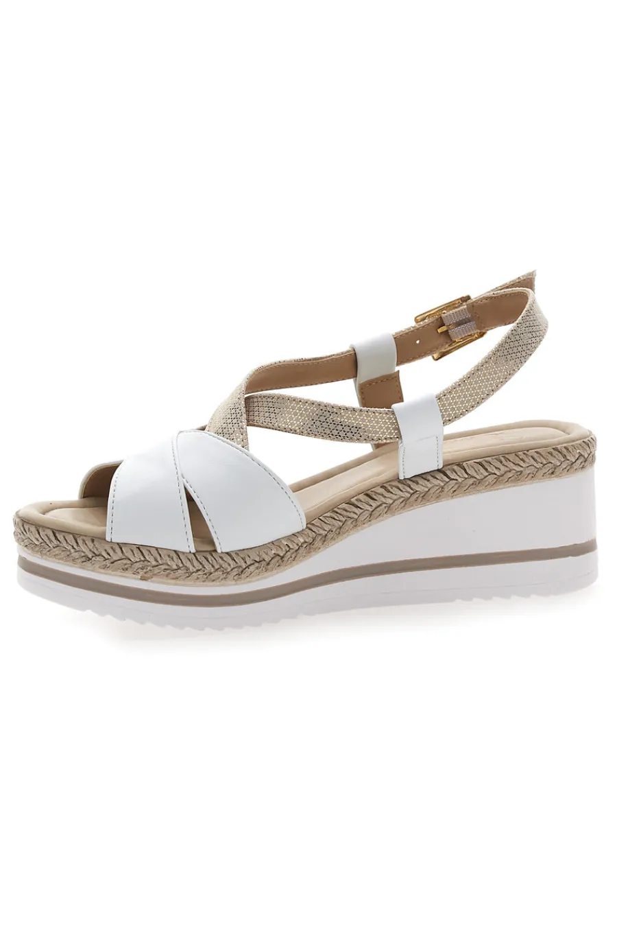 Sandalo Bianco e Platino con Zeppa Media DC611109-PITTARELLO LOOK Sale