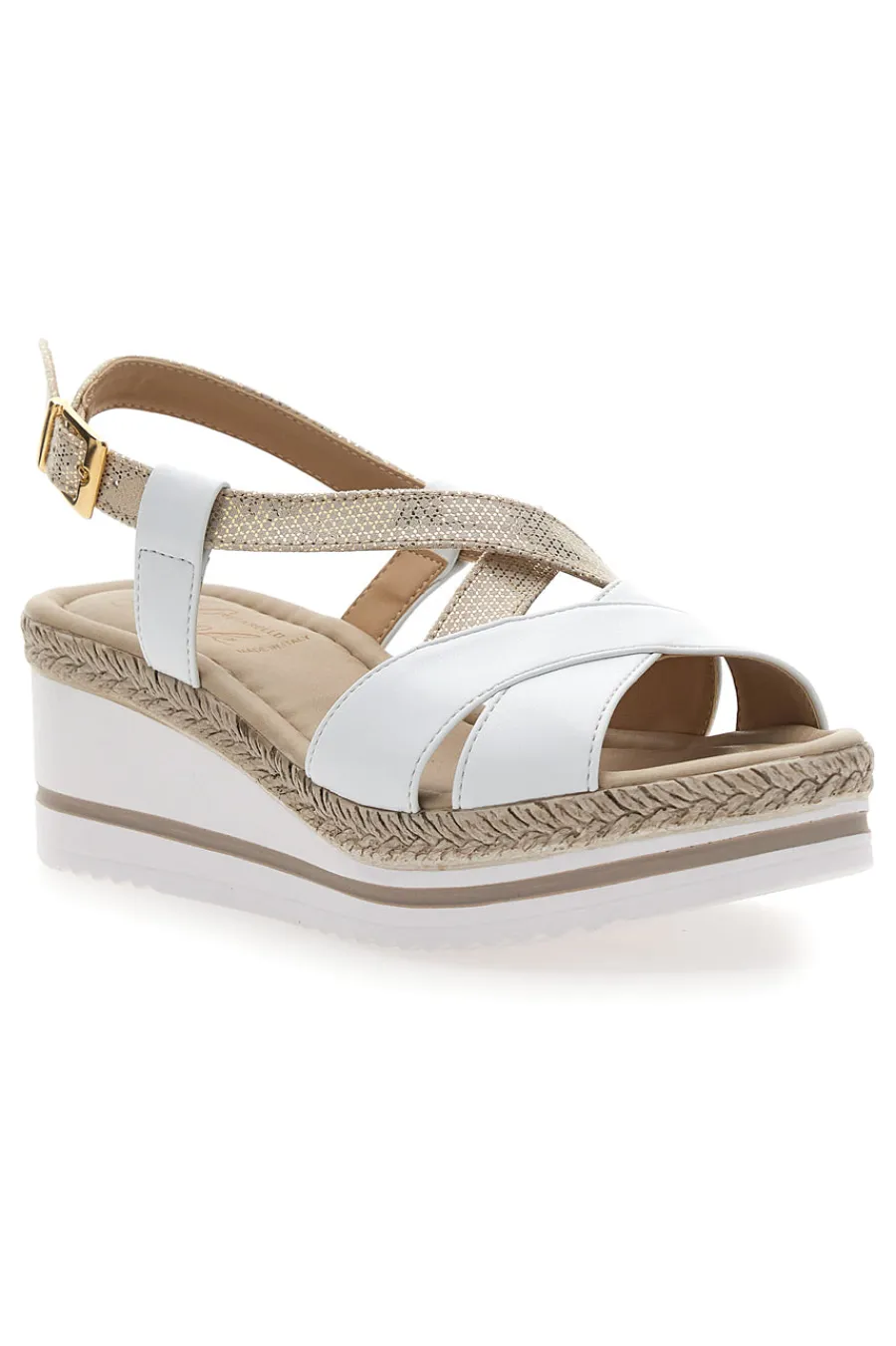 Sandalo Bianco e Platino con Zeppa Media DC611109-PITTARELLO LOOK Sale