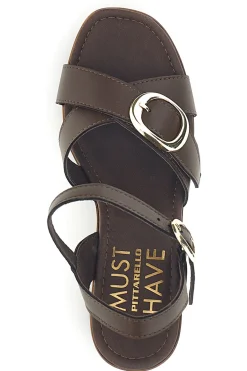 Sandalo marrone in pelle con tacco Must Have 11927-PITTARELLO Outlet