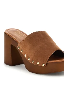 Sandalo marrone in pelle con tacco e borchie Must Have 11933-PITTARELLO Discount