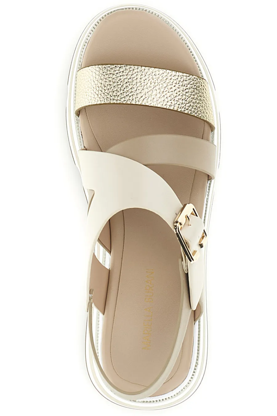 Sandalo oro e nocciola con zeppa e cinturino frontale 52191C1581-MARIELLA BURANI Outlet