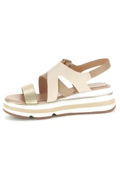 Sandalo oro e nocciola con zeppa e cinturino frontale 52191C1581-MARIELLA BURANI Outlet