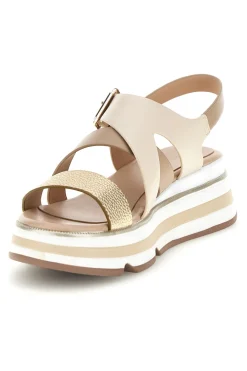 Sandalo oro e nocciola con zeppa e cinturino frontale 52191C1581-MARIELLA BURANI Outlet