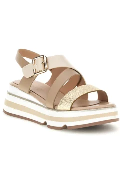 Sandalo oro e nocciola con zeppa e cinturino frontale 52191C1581-MARIELLA BURANI Outlet