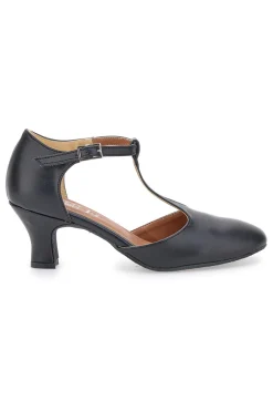 Scarpe da ballo nere con cinturino a T e suola in pelle 112-MON DIEU Discount