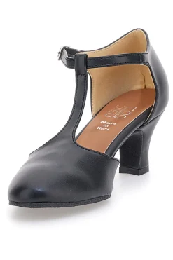 Scarpe da ballo nere con cinturino a T e suola in pelle 112-MON DIEU Discount