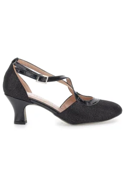 Scarpe da ballo nere con doppio cinturino incrociato e tacco medio 6555-THE FIRST DANCE Clearance