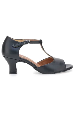 Scarpe da ballo nere open toe con cinturino a T e suola in pelle 117-MON DIEU New