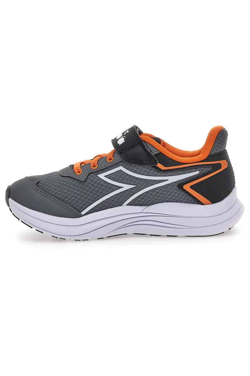 Scarpe sportive grigie con dettagli arancioni e chiusura a strappo Diadora SNIPE 3 JR