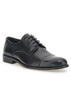 Scarpe stringate nere in pelle con suola in cuoio made in Italy Pittarello 7715