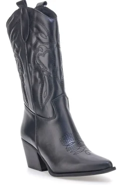 Schwarze bestickte texanische Lederstiefeletten TEX901RN-PITTARELLO LOVE New