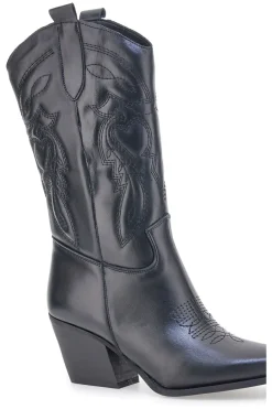 Schwarze bestickte texanische Lederstiefeletten TEX901RN-PITTARELLO LOVE New