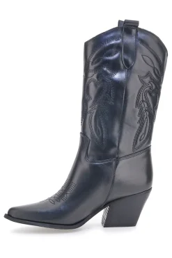 Schwarze bestickte texanische Lederstiefeletten TEX901RN-PITTARELLO LOVE New