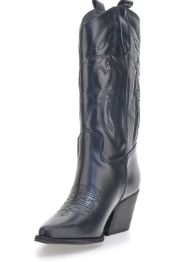 Schwarze bestickte texanische Lederstiefeletten TEX901RN-PITTARELLO LOVE New
