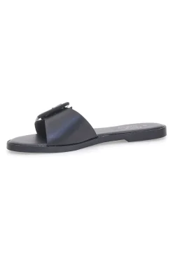 Schwarze flache Hausschuhe mit dickem Band und Schnalle PREA1330-MON DIEU Sale