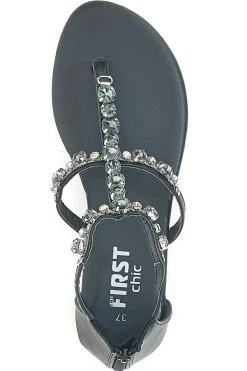 e Flip-Flop-Sandalen mit Schmucksteinen und Reißverschluss hinten PREA482-THE FIRST CHIC Online