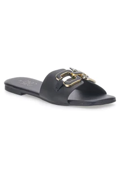 Schwarze Hausschuhe mit Maxi-Quadratkette PRE5413P-MON DIEU