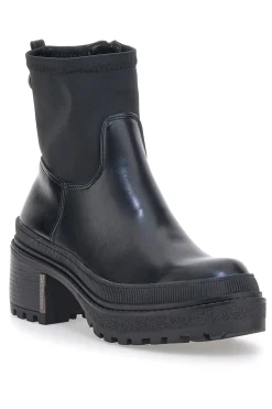 Schwarze Platform-Stiefeletten mit Stoffschaft 03-BETTYFLOWERS Hot